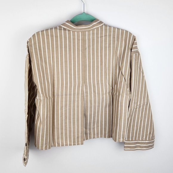 NWT Everlane Brown Stripe Button Up Collared PJ Pajama Shirt sz S - Picture 2 of 8